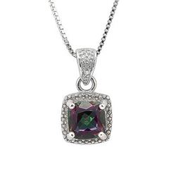 NECKLACE - 1 CARAT MYSTIC GEMSTONE & 2 DIAMOND IN 925 STERLING SILVER SETTING - INCLUDES 20" 18K WHI