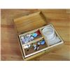 Image 2 : WOOD JEWELRY BOX & CONTENTS