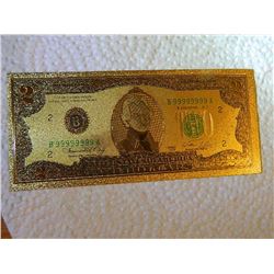 GOLD FOIL BILL - 24K SOLID GOLD - USA $2 - not legal tender