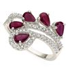 Image 1 : **** FEATURE ITEM**** RING - 1.26 CTW GENUINE PEAR FACETED RUBY(5) & 55 DIAMONDS IN 925 STERLING SIL