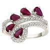 Image 2 : **** FEATURE ITEM**** RING - 1.26 CTW GENUINE PEAR FACETED RUBY(5) & 55 DIAMONDS IN 925 STERLING SIL