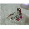 Image 8 : **** FEATURE ITEM**** RING - 1.26 CTW GENUINE PEAR FACETED RUBY(5) & 55 DIAMONDS IN 925 STERLING SIL