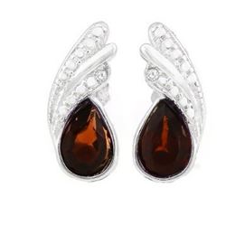 EARRINGS - 1 2/5 CARAT GARNET IN 925 STERLING SILVER FAN SETTING - RETAIL ESTIMATE $250