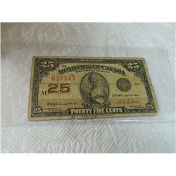 BILL - 1923 25 CENT DOMINION OF CANADA BILL - SHINPLASTER