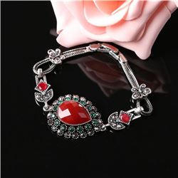 BRACELET - VINTAGE STYLE CRAFTING OF RED STYLE GEMS IN GERMAN STERLING SILVER SETTING WITH 18K GOLD 