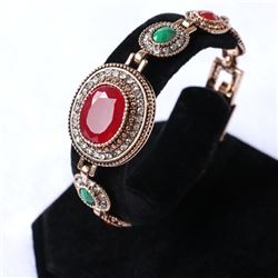 BRACELET - VINTAGE STYLE CRAFTING OF RUBY STYLE GEMS IN GERMAN STERLING SILVER SETTING WITH 18K GOLD