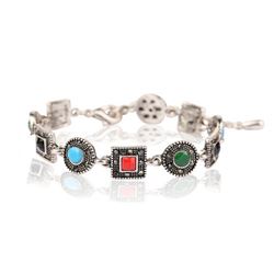 BRACELET - VINTAGE STYLE CRAFTING OF GEMS IN GERMAN STERLING SILVER SETTING WITH 18K GOLD FINISH - R