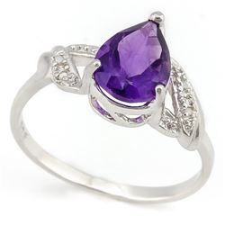 *RING - 1 1/3 CARAT AMETHYST & GENUINE DIAMONDS IN  925 STERLING SILVER  HEART DESIGNED  SETTING  - 