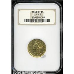 1843-D $5 Medium D XF45 NGC.