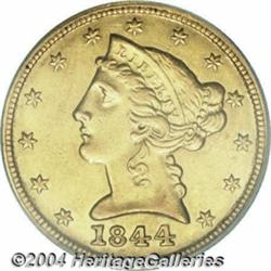 1844-C $5 AU55 PCGS.