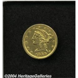 1844-D $5 AU50 Uncertified.