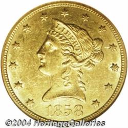 1858-O $10 AU58 NGC.