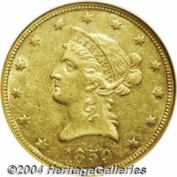 1859 $10 AU58 NGC.