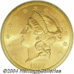 1857-S $20 MS64 PCGS.