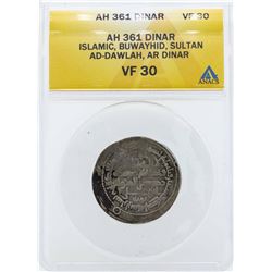 AH 361 Islamic Buwayhid Dinar Coin ANACS VF30