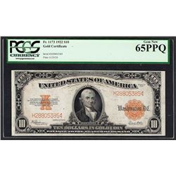 1922 $10 Gold Certificate Note Fr.1173 PCGS Gem New 65PPQ