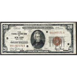 1929 $20 Federal Reserve Bank of New York New York Note