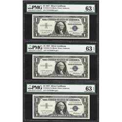 (3) Consecutive 1957 $1 Silver Certificate Notes Fr.1619 PMG Choice Uncirculated