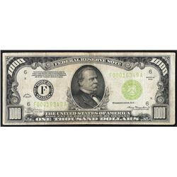 1934 $1,000 Federal Reserve Note Atlanta Light Green Seal