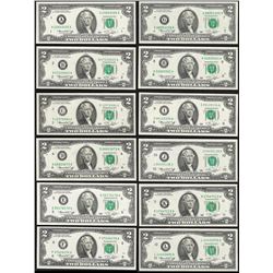 District Set of (12) 1976 $2 Federal Reserve Notes Uncirculated