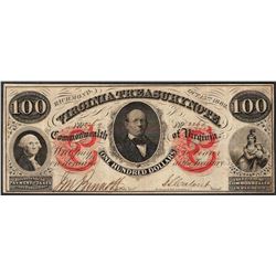 1862 $100 Virginia Treasury Obsolete Note