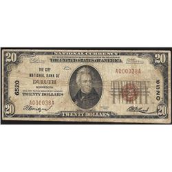 1929 $20 Duluth Minnesota National Bank CH# 6520