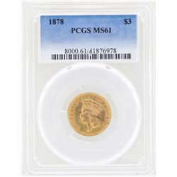 1878 $3 Indian Princess Head Gold Coin PCGS MS61
