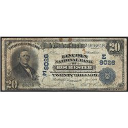 1902 $20 Lincoln National Bank of Rochester National Currency Note CH# 8026