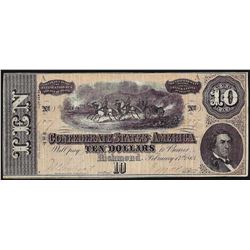 1864 $10 Confederate States of America Note