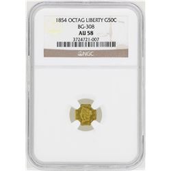 1854 Octagon Liberty Head Half Dollar Gold Coin NGC AU58