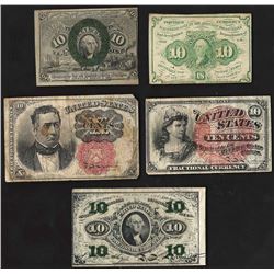 Set of (5) Ten Cent Fractional Currency Notes