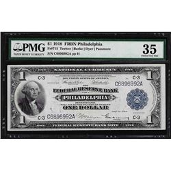 1918 $1 Federal Reserve Bank Note Philadelphia Fr.715 PMG Choice Very Fine 35