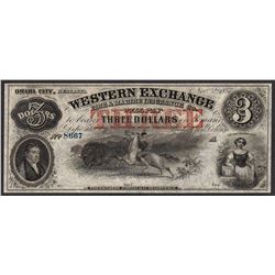 1857 $3 The Western Exchange Nebraska Obsolete Note