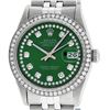 Rolex Mens 36mm Stainless Steel Green String Diamond Datejust Wristwatch