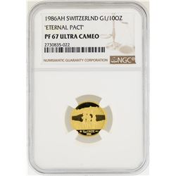 1986-AH Switzerland 1/10 oz Eternal Pact Gold Coin NGC PF67 Ultra Cameo