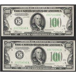 Lot of (2) Consecutive 1934 $100 Federal Reserve Notes