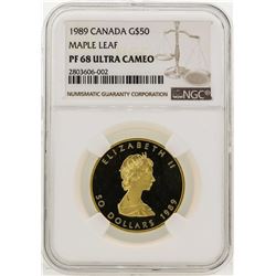 1989 Canada $50 Maple Leaf Gold Coin NGC PF68 Ultra Cameo