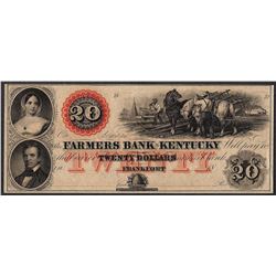 1800's $20 The Farmers Bank of Kentucky Obsolete Note