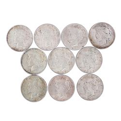 Lot of (10) $1 Peace Silver Dollar Coins