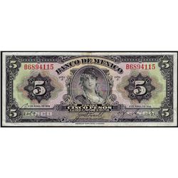 1936 5 Pesos Banco De Mexico Bank Note