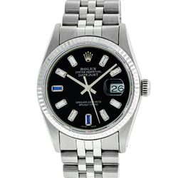 Rolex Mens 36mm Stainless Steel Black Diamond and Sapphire Datejust Wristwatch