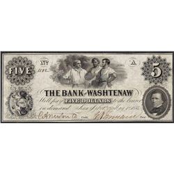1854 $5 The Bank of Washtenaw Obsolete Note
