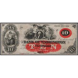 1800's $10 The Bank of Washington Obsolete Note