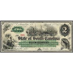 1872 $2 State of South Carolina Obsolete Bank Note
