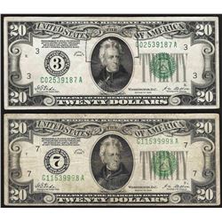 Lot of (2) 1928 $20 Federal Reserve Notes