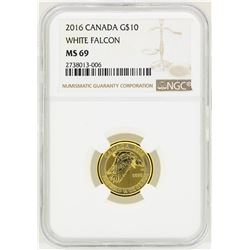 2016 Canada $10 White Falcon Gold Coin NGC MS69