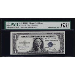 1935E $1 Silver Certificate Note Mismatched Serial Number ERROR PMG Choice Unc.