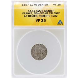 1157-1276 Denier France Bishops of Valence Coin ANACS VF35