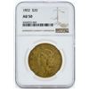 1852 $20 Liberty Head Double Eagle Gold Coin NGC AU50