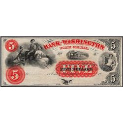 1800's $5 The Bank of Washington Obsolete Note